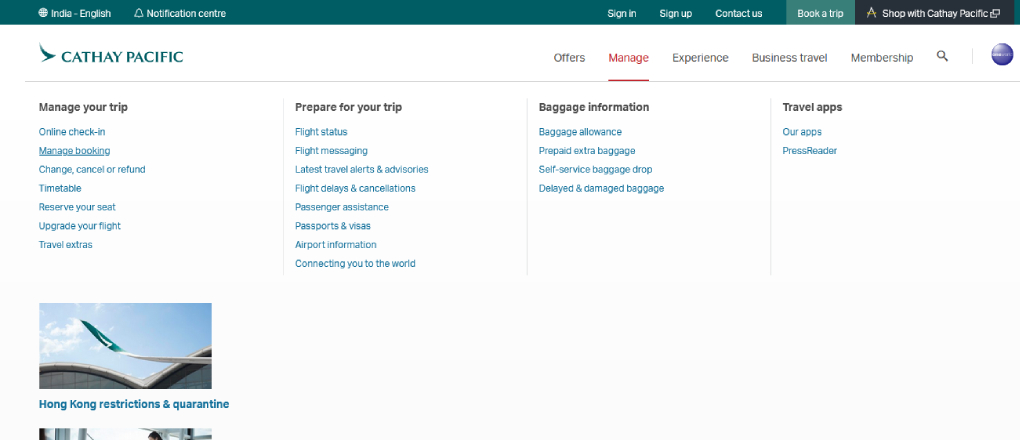 Cathay Pacific Airlines- Manage Booking