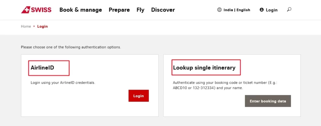 Swiss Airlines- Manage My booking